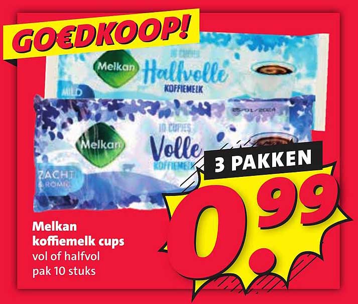 Melkan koffiemelk cups vol of halfvol pak 10 stuks