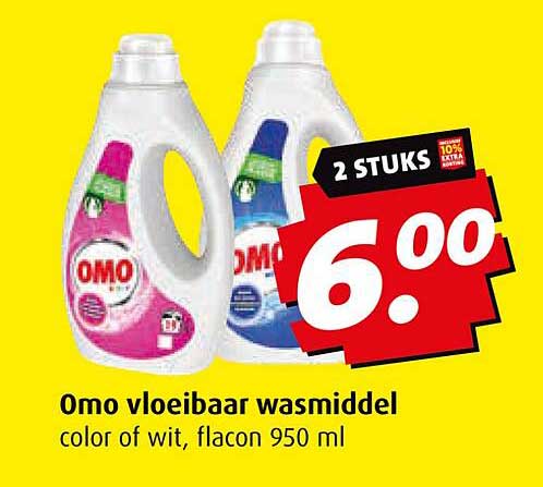Omo vloeibaar wasmiddel color of wit, flacon 950 ml