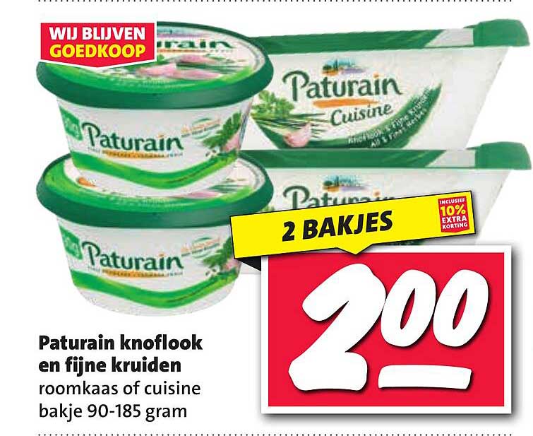 Paturain knoflook en fijne kruiden roomkaas of cuisine bakje 90-185 gram