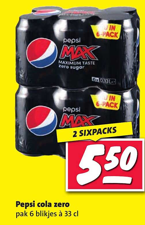 Pepsi cola zero pak 6 blikjes à 33 cl