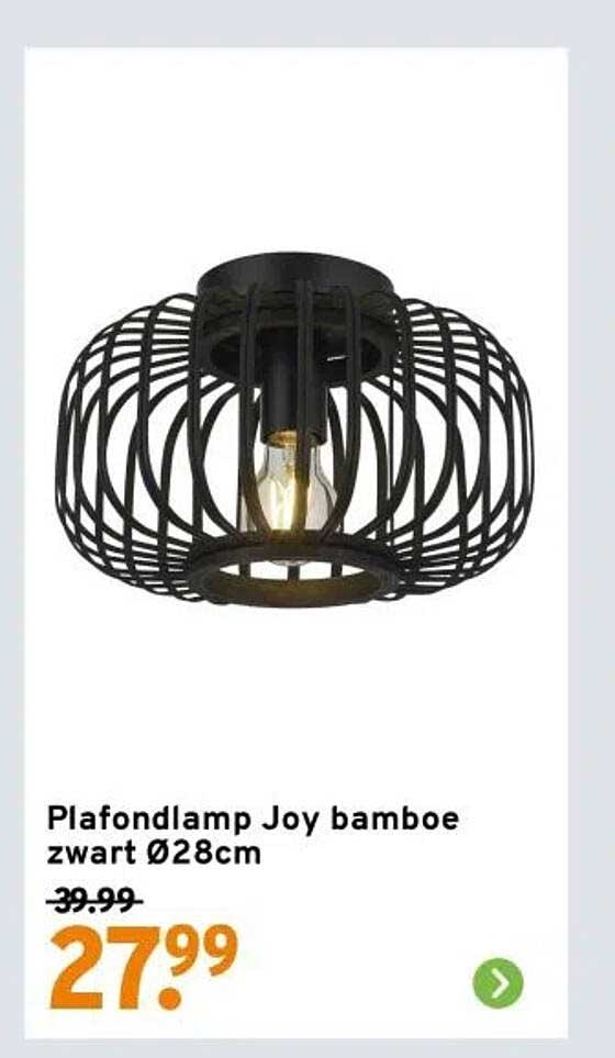 Plafondlamp Joy bamboe zwart Ø28cm