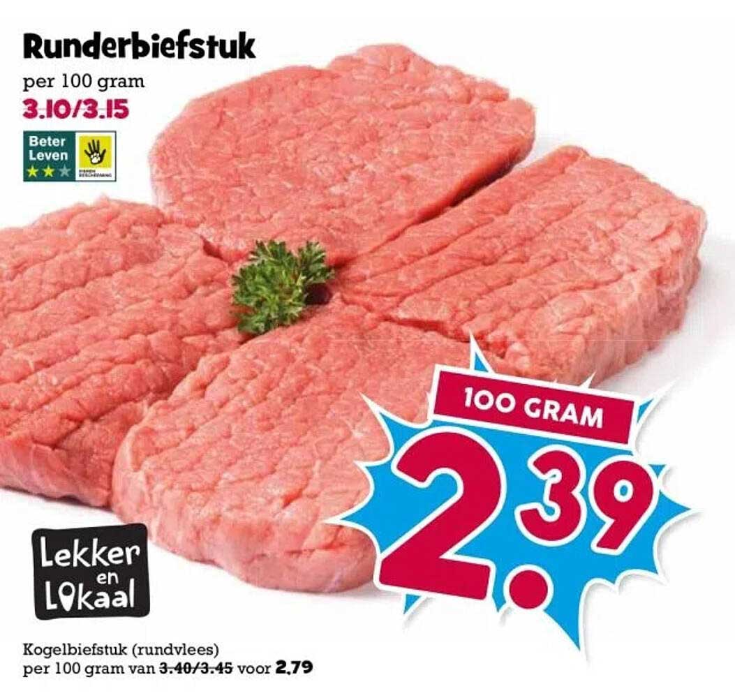 Runderbiefstuk per 100 gram