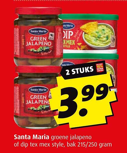 Santa Maria groene jalapeño of dip tex mex style, bak 215/250 gram