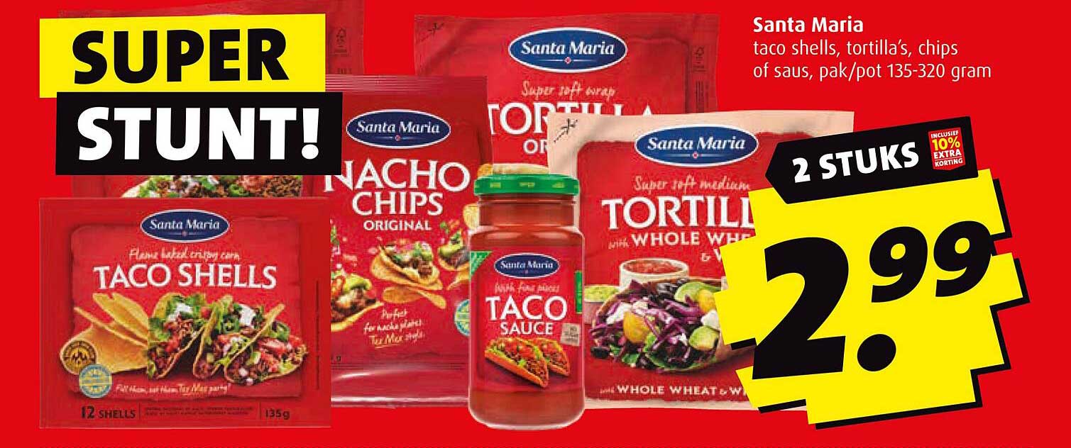 Santa Maria taco shells, tortilla’s, chips of saus, pak/pot 135-320 gram