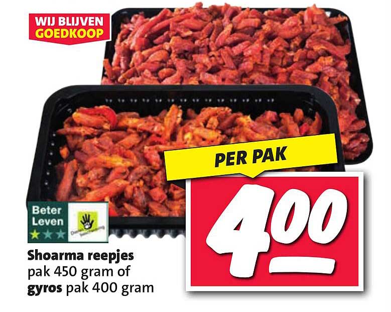 Shoarma reepjes pak 450 gram of gyros pak 400 gram