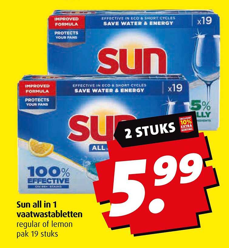 Sun all in 1 vaatwastabletten regular of lemon pak 19 stuks