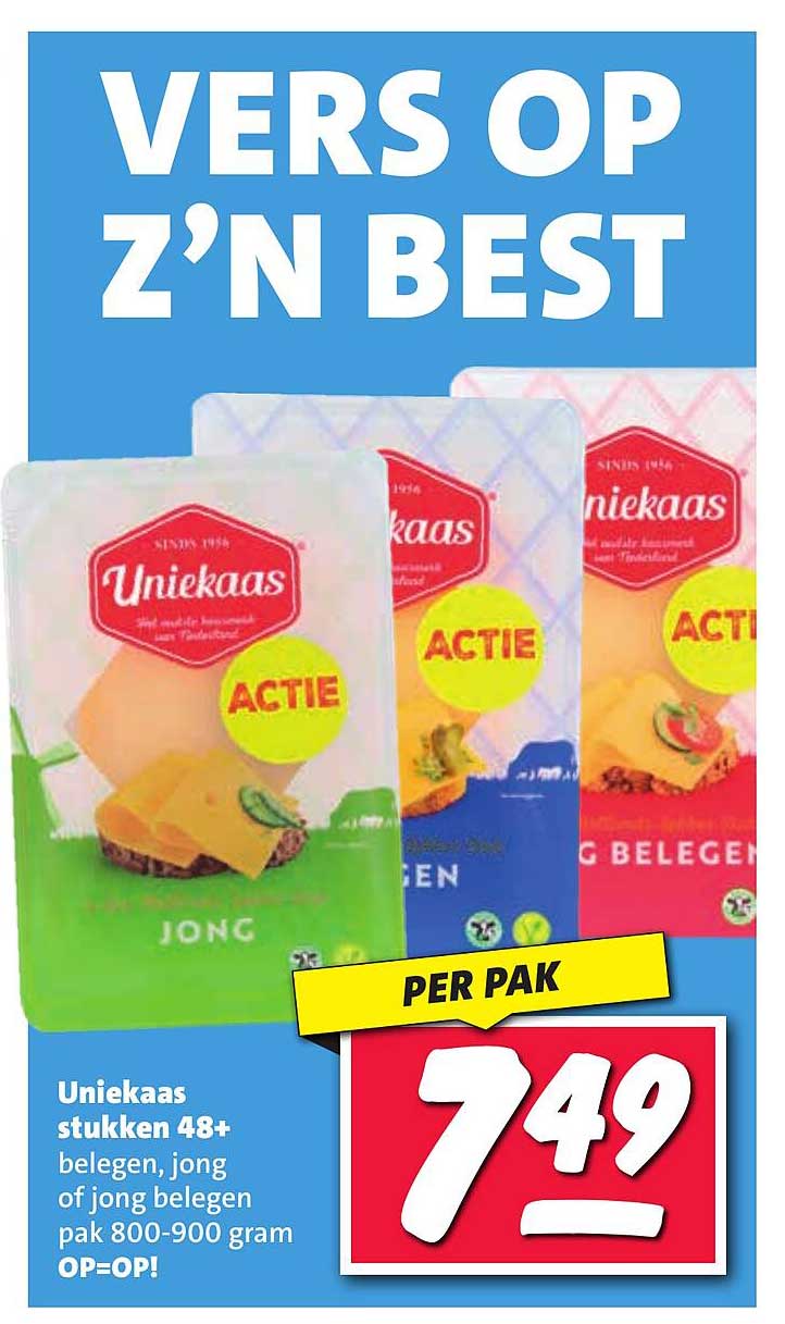 Uniekaas stukken 48+ belegen, jong of jong belegen pak 800-900 gram OP=OP!