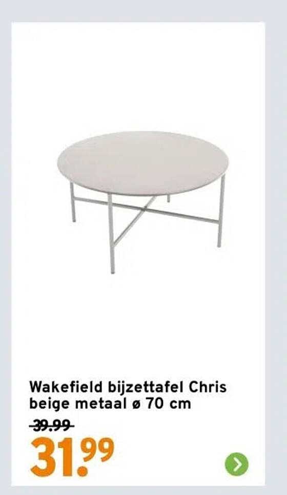 Wakefield bijzettafel Chris beige metaal ø 70 cm