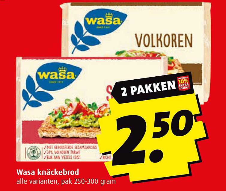Wasa knäckebrod, alle varianten, pak 250-300 gram