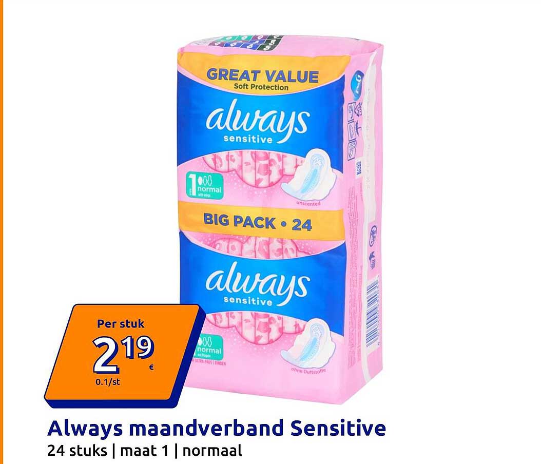 Always maandverband Sensitive 24 stuks | maat 1 | normaal