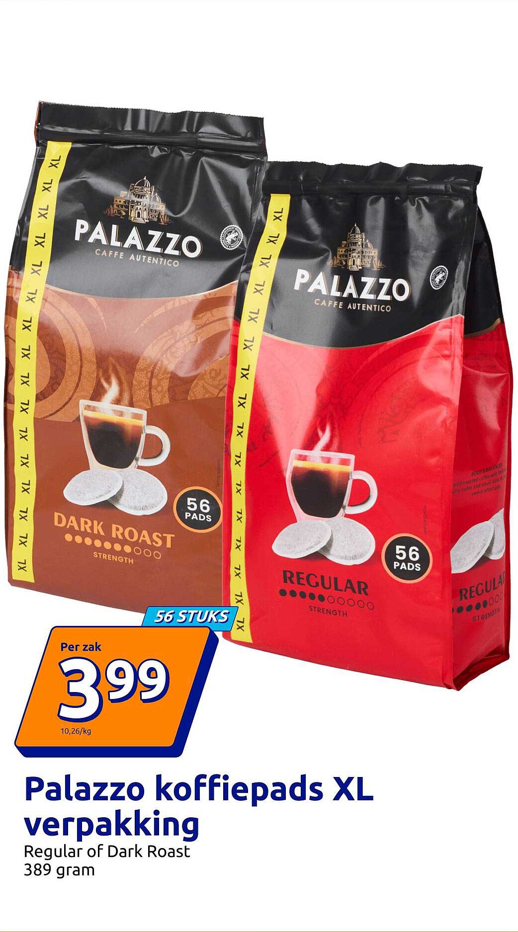 Palazzo koffiepads XL verpakking Regular of Dark Roast 389 gram