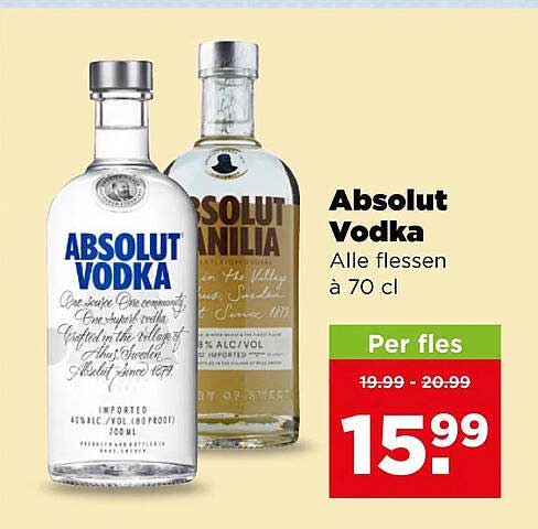Absolut Vodka Alle flessen à 70 cl