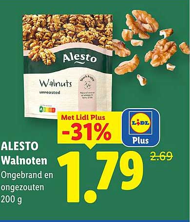 ALESTO Walnoten Ongebrand en ongezouten 200 g