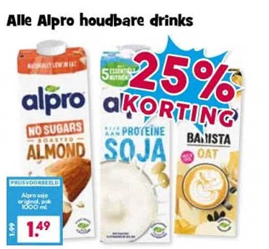 Alle Alpro houdbare drinks 25% korting