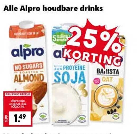 Alle Alpro houdbare drinks 25% korting