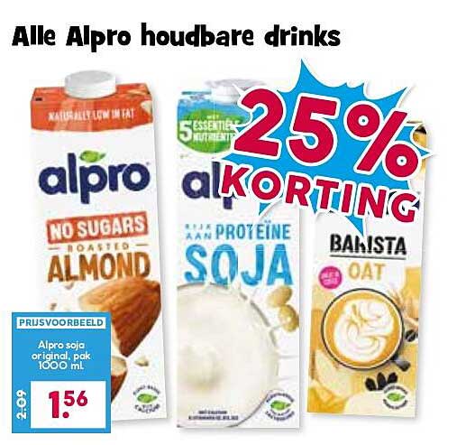Alle Alpro houdbare drinks 25% korting