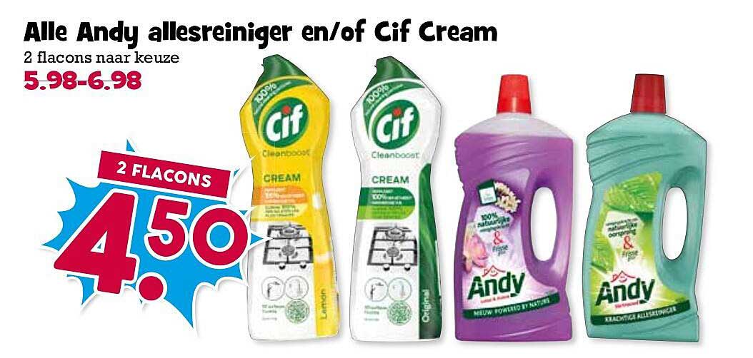 Alle Andy allesreiniger en/of Cif Cream 2 flacons naar keuze