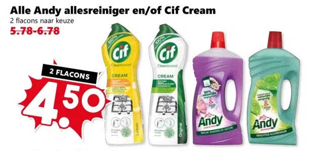 Alle Andy allesreiniger en/of Cif Cream 2 flacons naar keuze