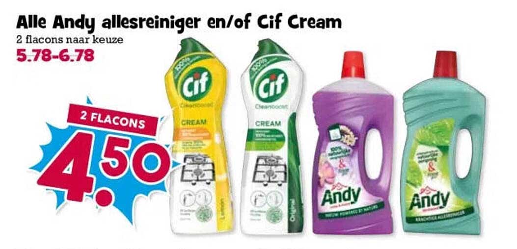 Alle Andy allesreiniger en/of Cif Cream 2 flacons naar keuze