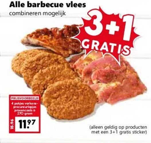 Alle barbecue vlees combineren mogelijk 3+1 GRATIS