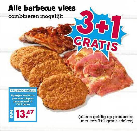 Alle barbecue vlees combineren mogelijk 3+1 GRATIS