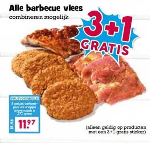 Alle barbecue vlees combineren mogelijk 3+1 GRATIS
