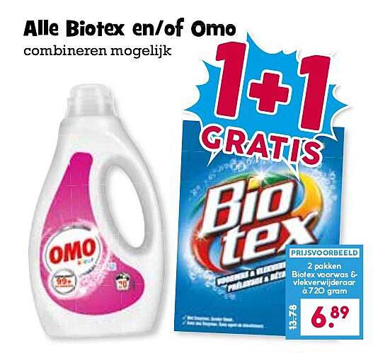 Alle Biotex en/of Omo combineren mogelijk 1+1 GRATIS