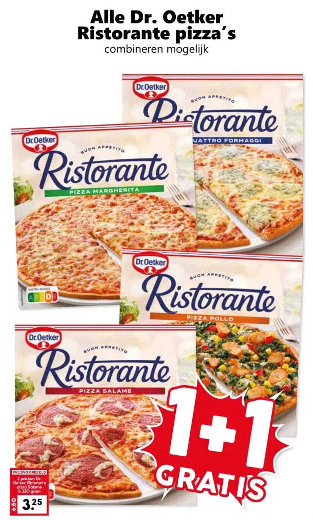 Alle Dr. Oetker Ristorante pizza’s combineren mogelijk 1+1 gratis