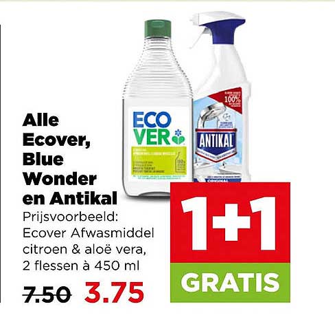 Alle Ecover, Blue Wonder en Antikal Prijsvoorbeeld: Ecover Afwasmiddel citroen & aloë vera, 2 flessen à 450 ml 1+1 GRATIS