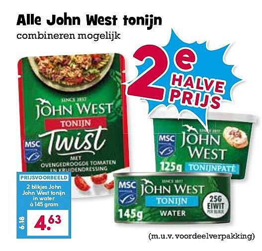 Alle John West tonijn combineren mogelijk 2e halve prijs