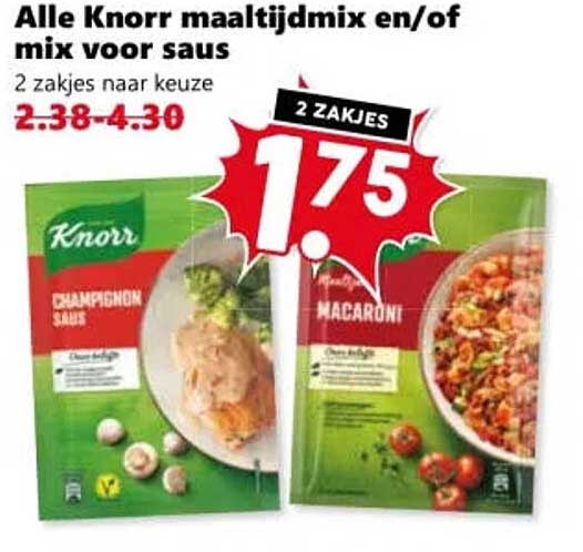 Alle Knorr maaltijdmix en/of mix voor saus 2 zakjes