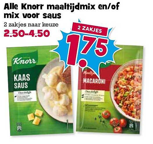 Alle Knorr maaltijdmix en/of mix voor saus 2 zakjes naar keuze
