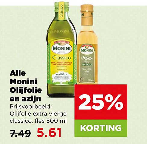 Alle Monini Olijfolie en azijn 25% KORTING