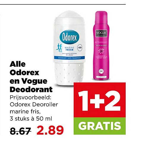 Alle Odorex en Vogue Deodorant 1+2 GRATIS