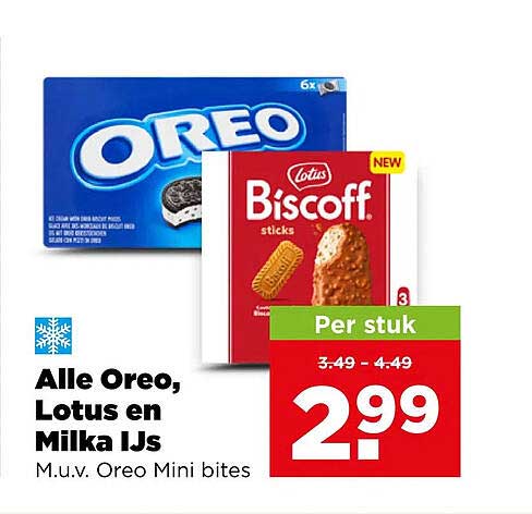 Alle Oreo, Lotus en Milka Ijs M.u.v. Oreo Mini bites Per stuk