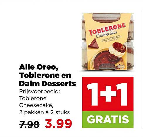 Alle Oreo, Toblerone en Daim Desserts 1+1 GRATIS