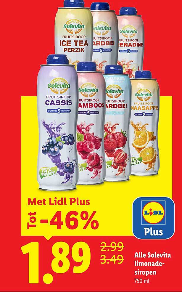 Alle Solevita limonadesiropen 750 ml Met Lidl Plus Tot -46%