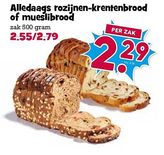 Alledaags rozijnen-krentenbrood of mueslibrood