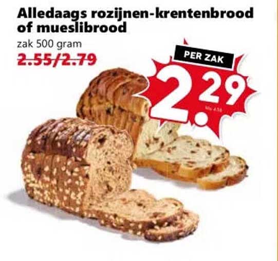 Alledaags rozijnen-krentenbrood of mueslibrood