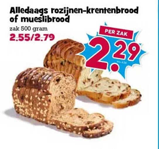 Alledaags rozijnen-krentenbrood of mueslibrood