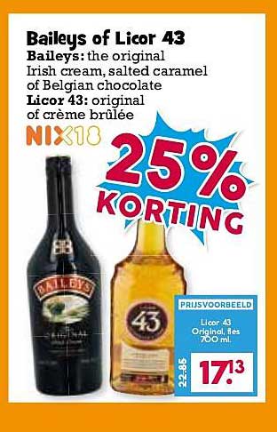 Baileys of Licor 43 25% KORTING