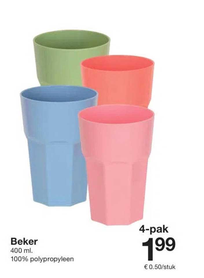Beker 400 ml. 100% polypropyleen 4-pak