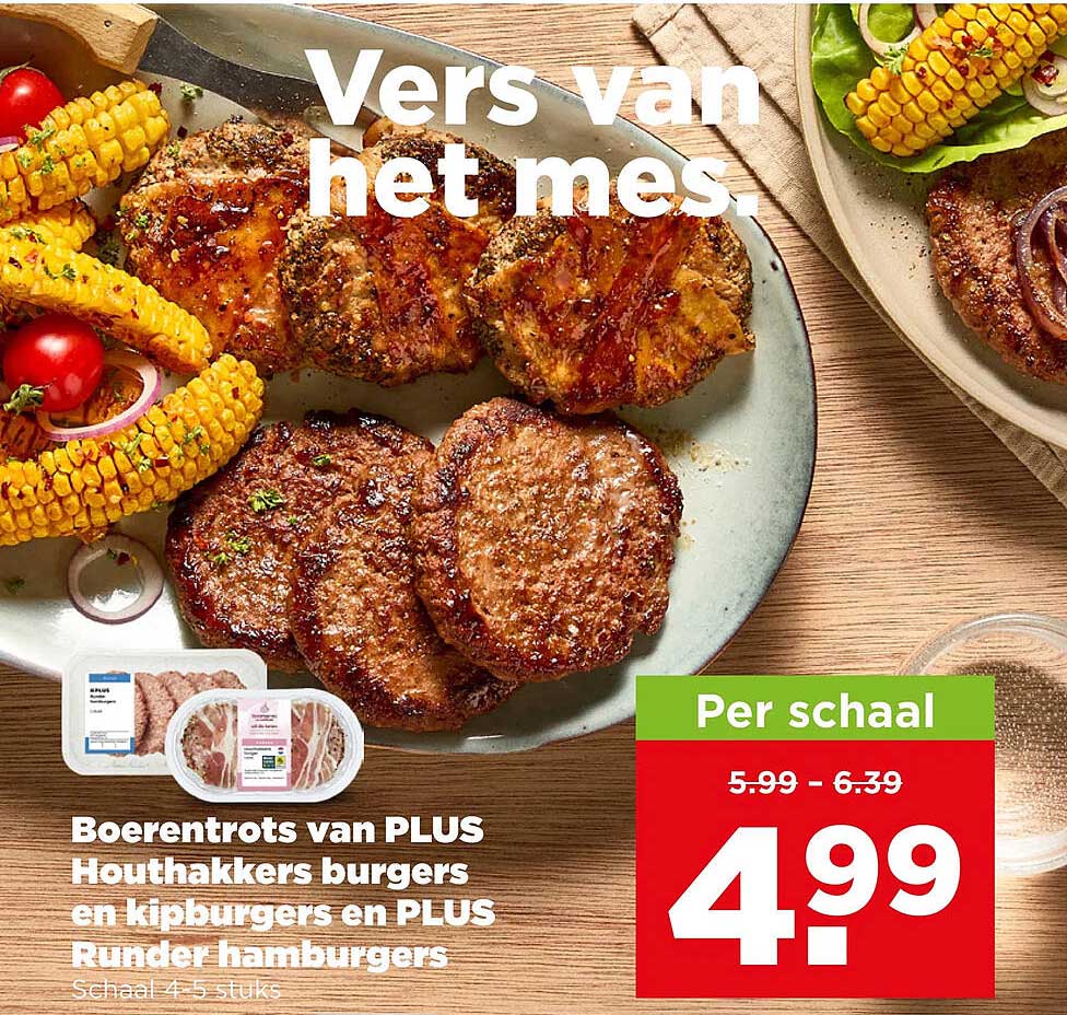 Boerentrots van PLUS Houthakkers burgers en kipburgers en PLUS Runder hamburgers
