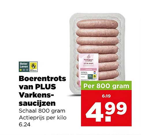 Boerentrots van PLUS Varkens-saucijzen