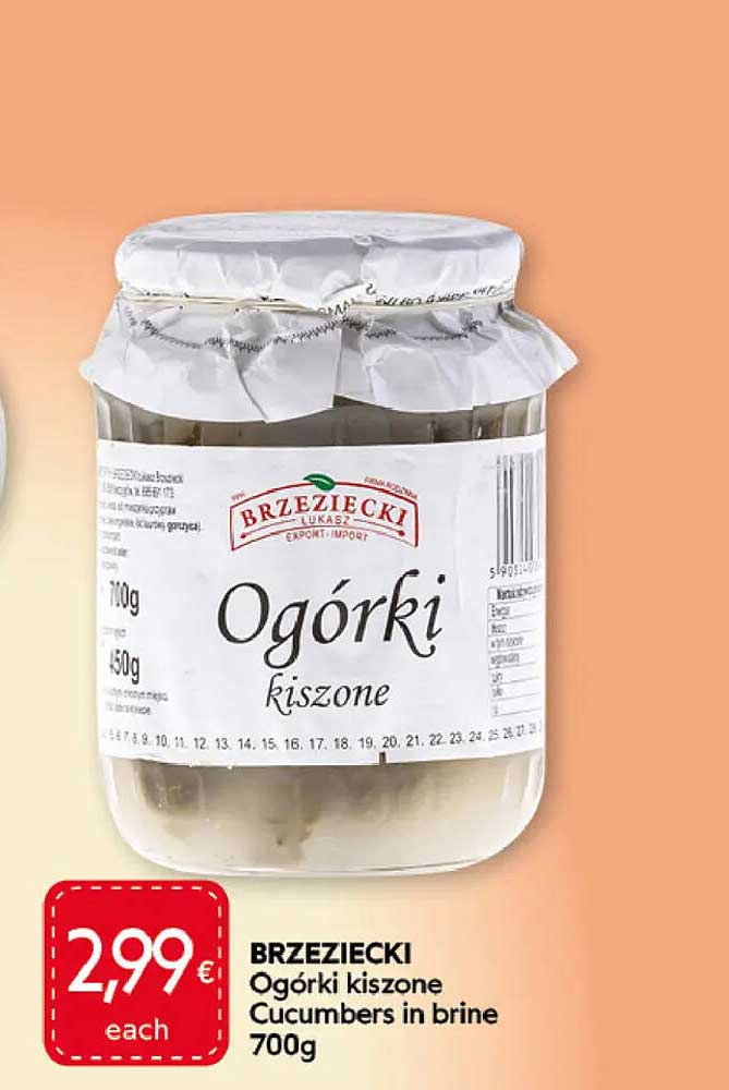 BRZEZIECKI Ogórki kiszone Cucumbers in brine 700g