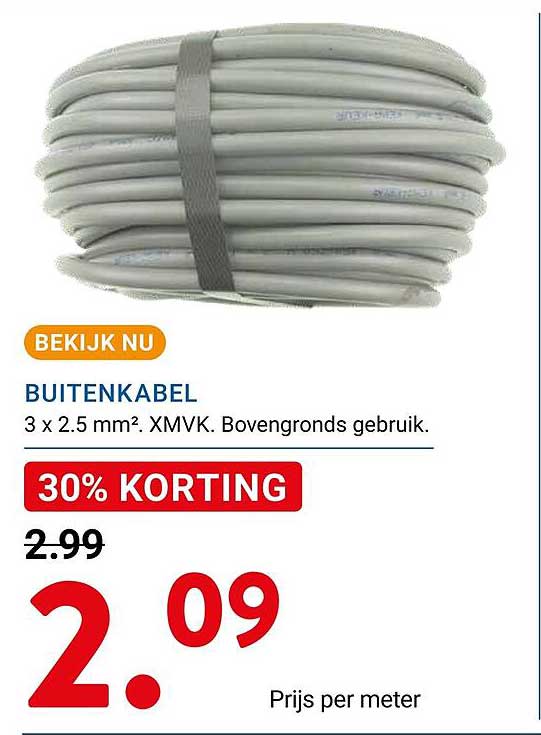 BUITENKABEL 3 x 2.5 mm². XMVK. Bovengronds gebruik. 30% KORTING