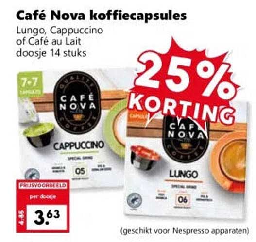 Café Nova koffiecapsules 25% KORTING