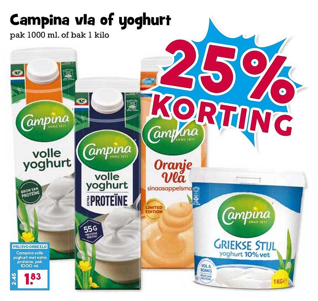 Campina vla of yoghurt 25% KORTING