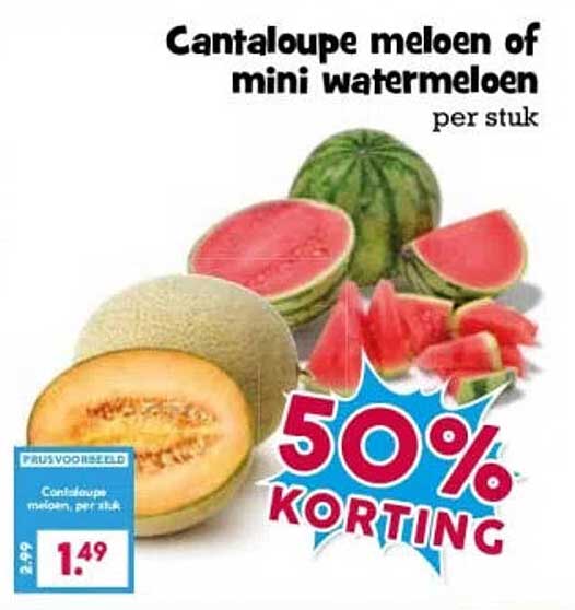 Cantaloupe meloen of mini watermeloen per stuk 50% KORTING