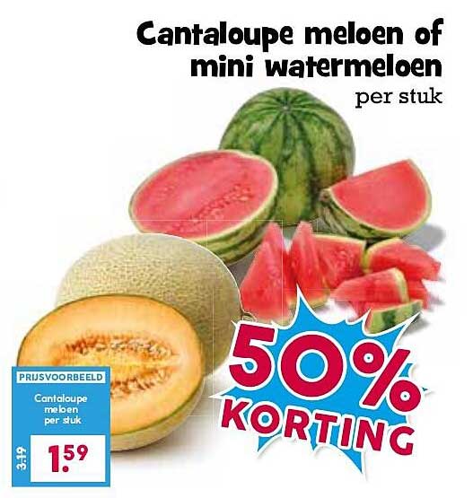 Cantaloupe meloen of mini watermeloen per stuk 50% KORTING